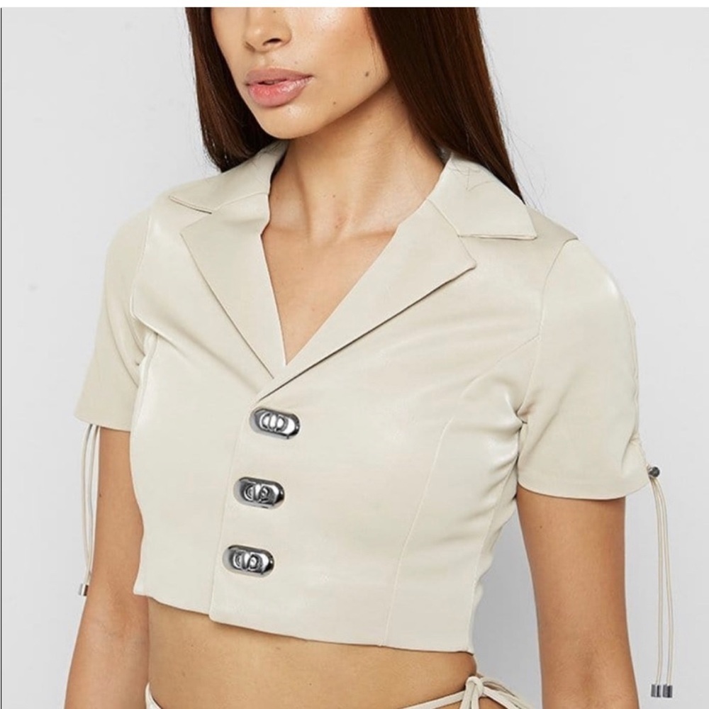 Womens Cream Cropped Button-Front Top